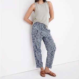 Madewell Huston Pull-On Crop Pants Size XS Blue Paisley Pattern